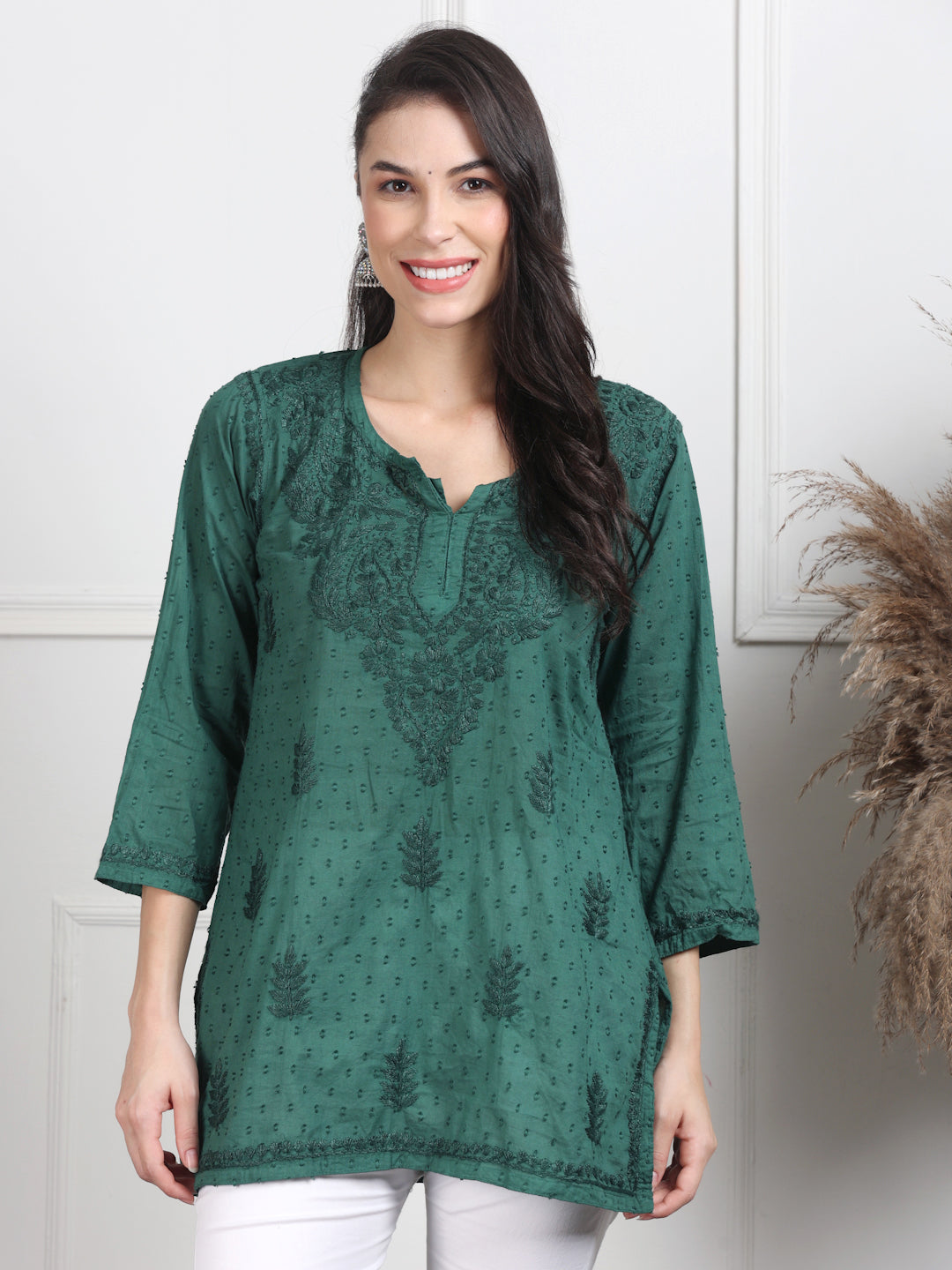 Elegant Women's Dyed Lucknowi Chikankari Short Top – Pure Cotton, Handcrafted Beauty in Stunning Shades