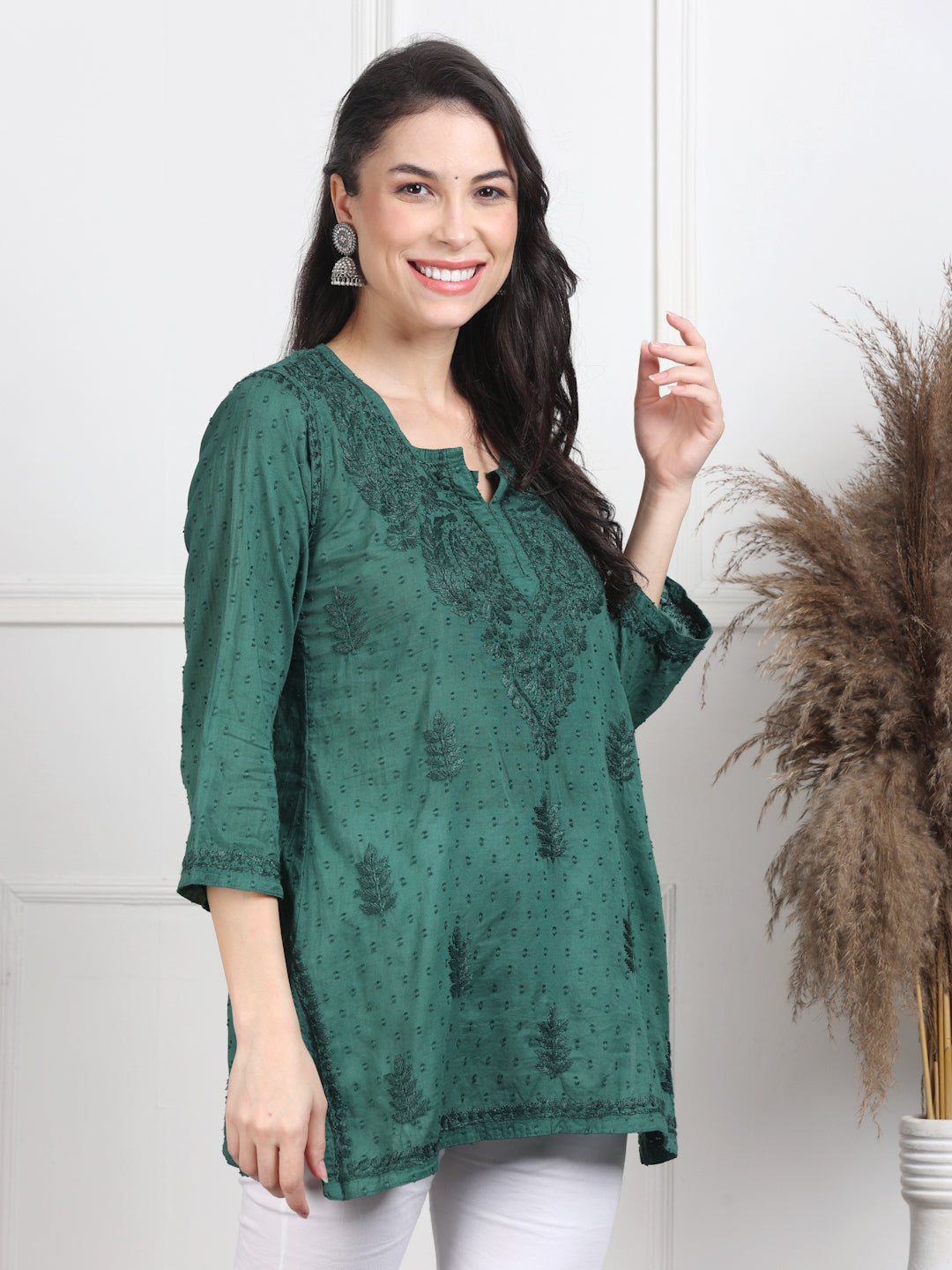 Elegant Women's Dyed Lucknowi Chikankari Short Top – Pure Cotton, Handcrafted Beauty in Stunning Shades