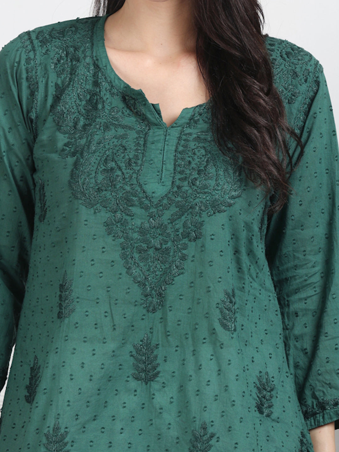 Elegant Women's Dyed Lucknowi Chikankari Short Top – Pure Cotton, Handcrafted Beauty in Stunning Shades
