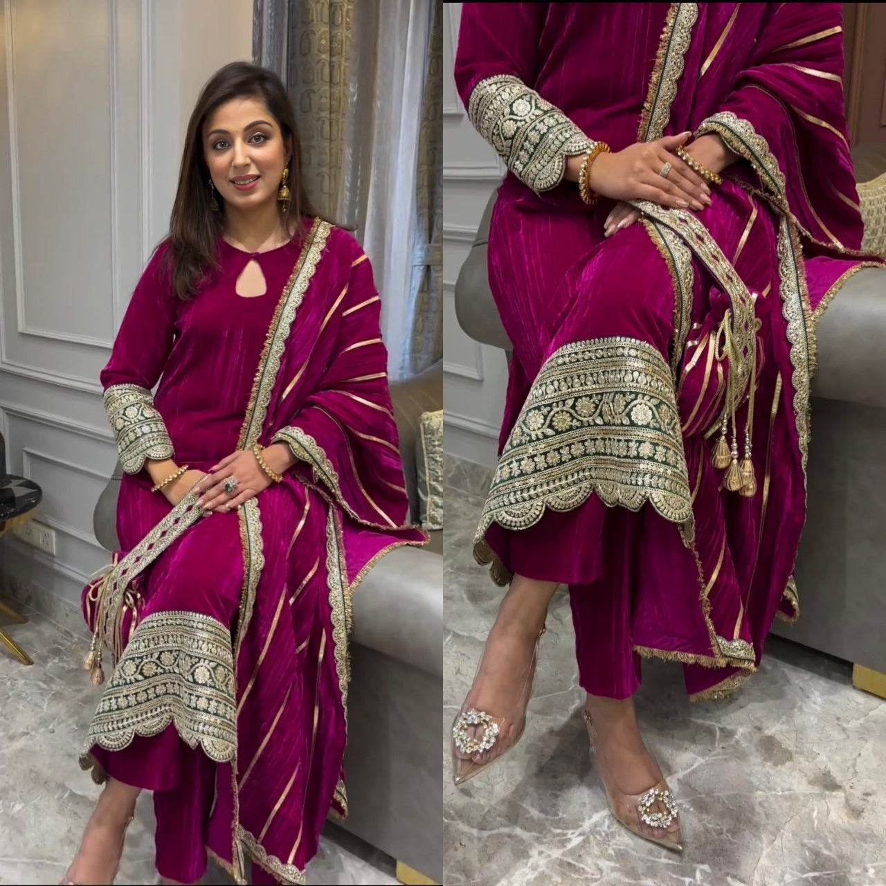 "Elegant Rani-pink Suits: Perfect for the Winter Chill"