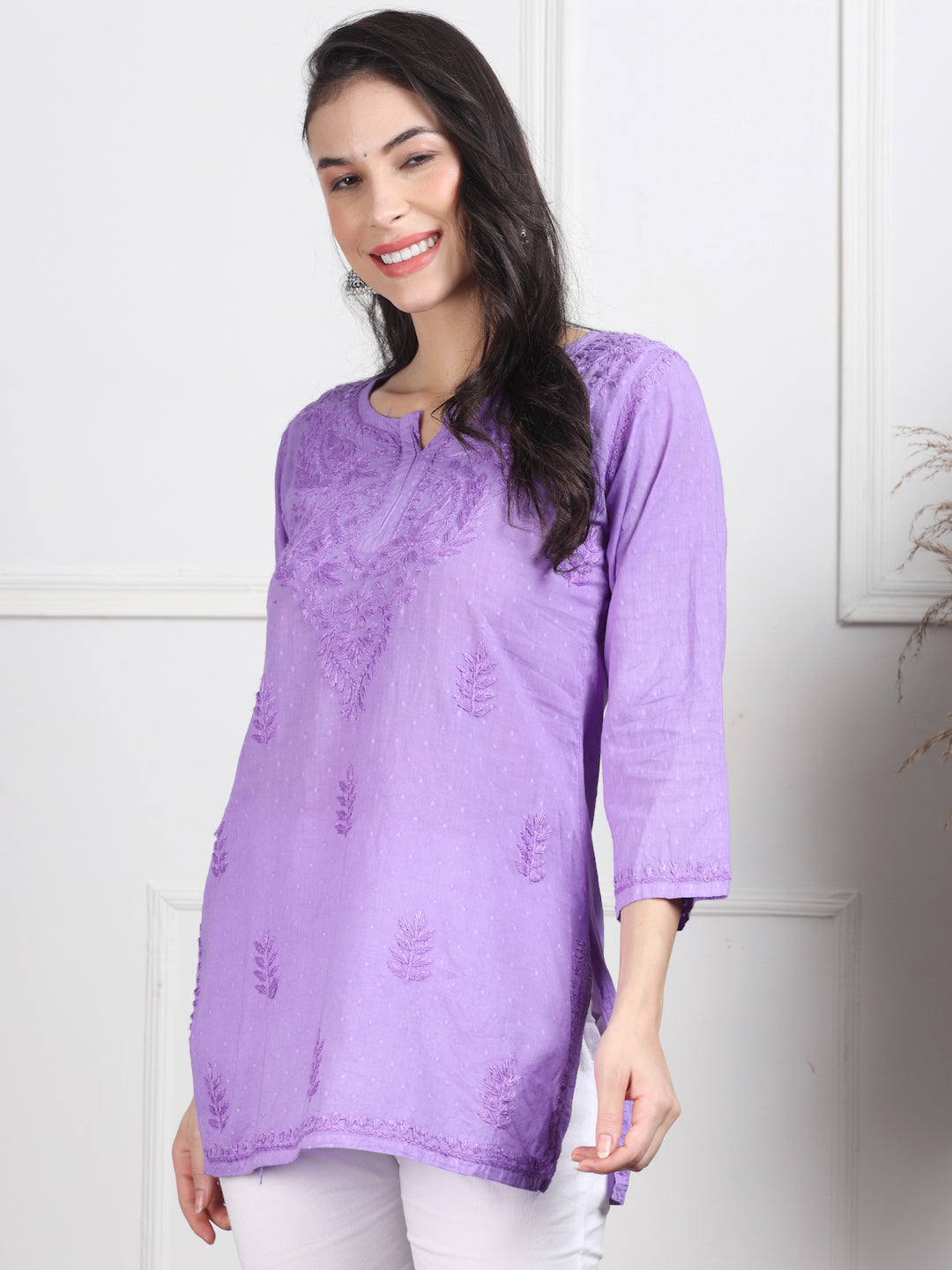 Elegant Women's Dyed Lucknowi Chikankari Short Top – Pure Cotton, Handcrafted Beauty in Stunning Shades
