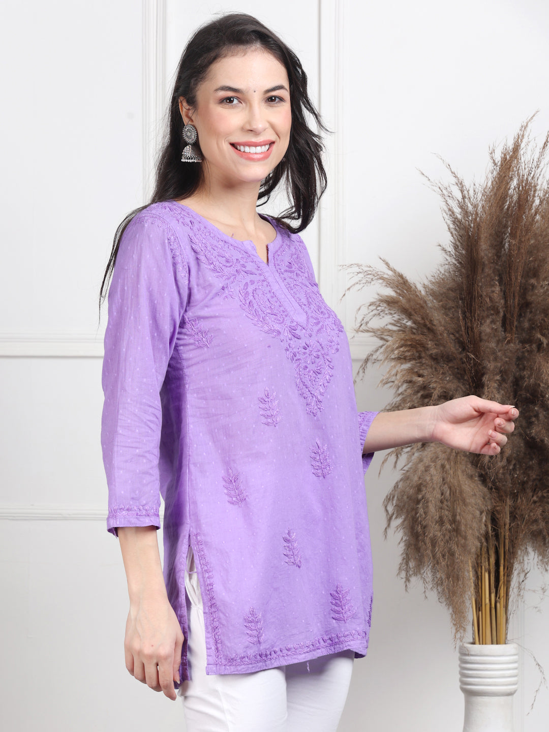 Elegant Women's Dyed Lucknowi Chikankari Short Top – Pure Cotton, Handcrafted Beauty in Stunning Shades