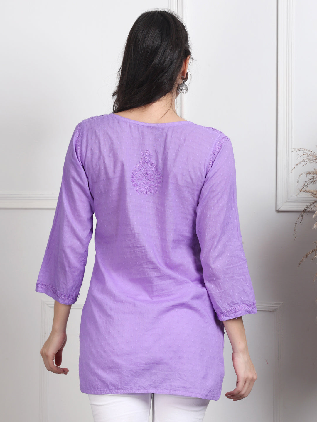 Elegant Women's Dyed Lucknowi Chikankari Short Top – Pure Cotton, Handcrafted Beauty in Stunning Shades