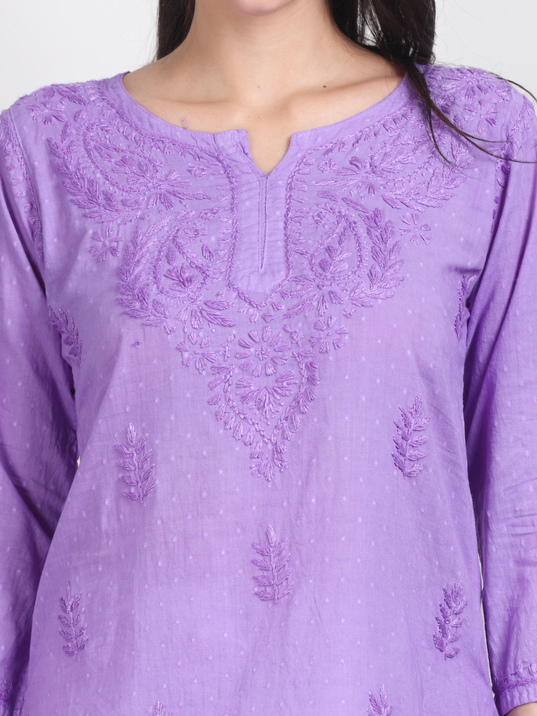 Elegant Women's Dyed Lucknowi Chikankari Short Top – Pure Cotton, Handcrafted Beauty in Stunning Shades