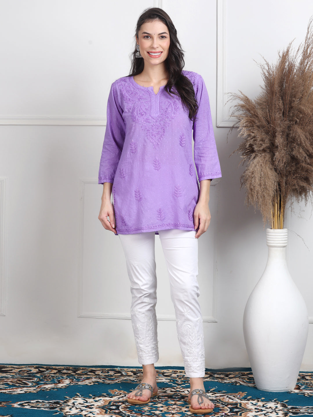Elegant Women's Dyed Lucknowi Chikankari Short Top – Pure Cotton, Handcrafted Beauty in Stunning Shades