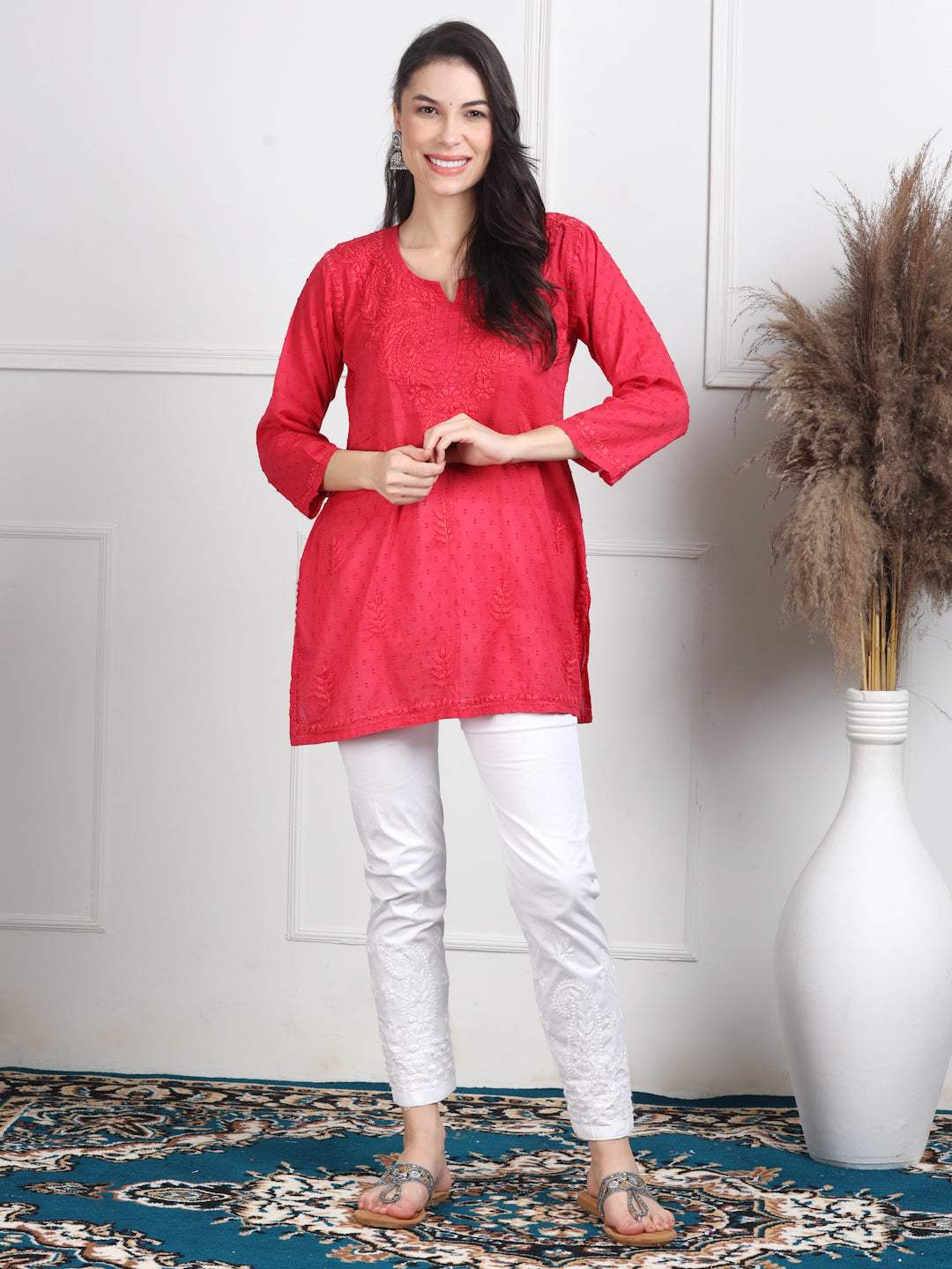 Elegant Women's Dyed Lucknowi Chikankari Short Top – Pure Cotton, Handcrafted Beauty in Stunning Shades