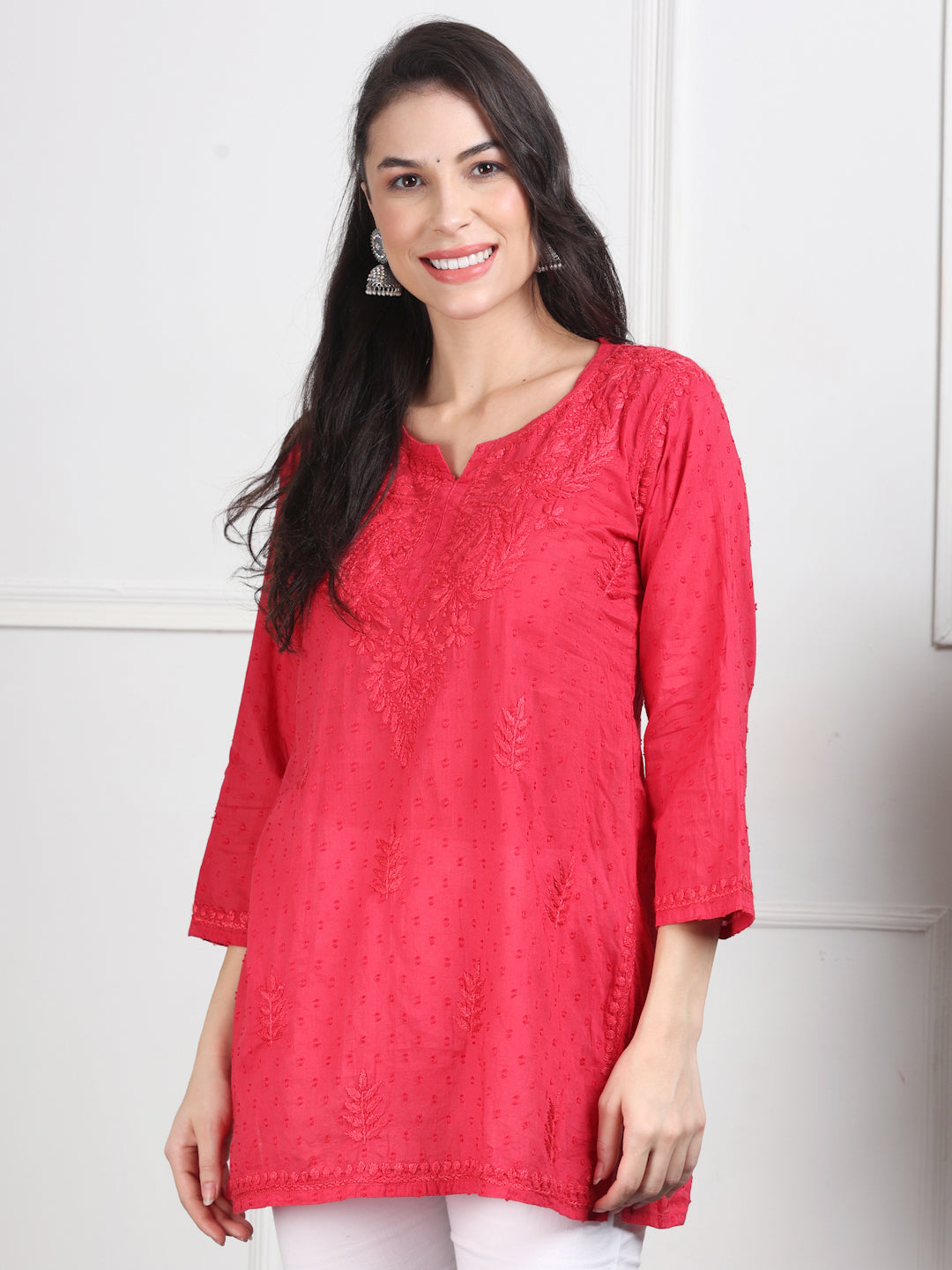 Elegant Women's Dyed Lucknowi Chikankari Short Top – Pure Cotton, Handcrafted Beauty in Stunning Shades