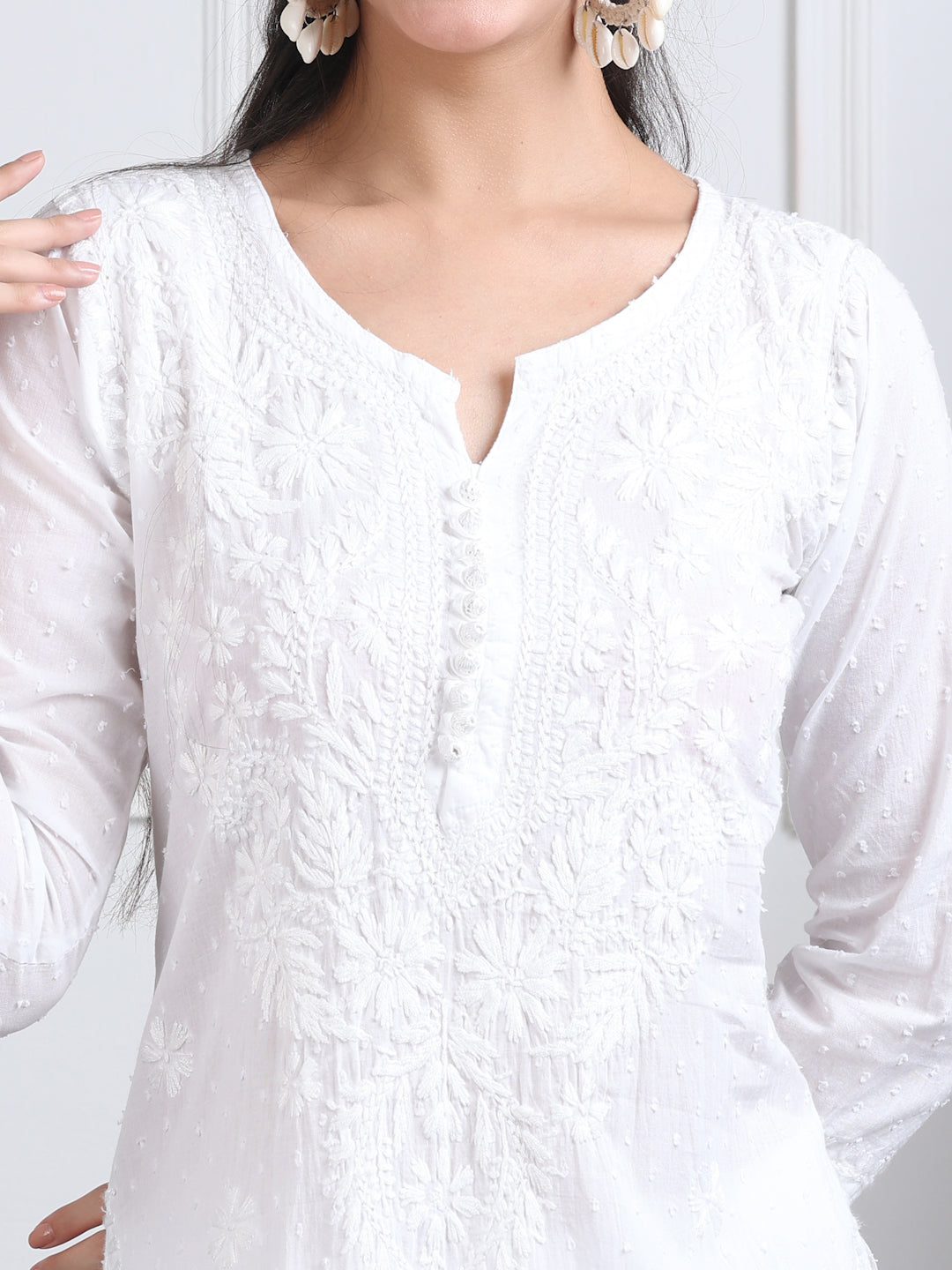 Women’s Dyed Lucknowi Chikankari Cotton Kurti, Palazzo & Dupatta Set