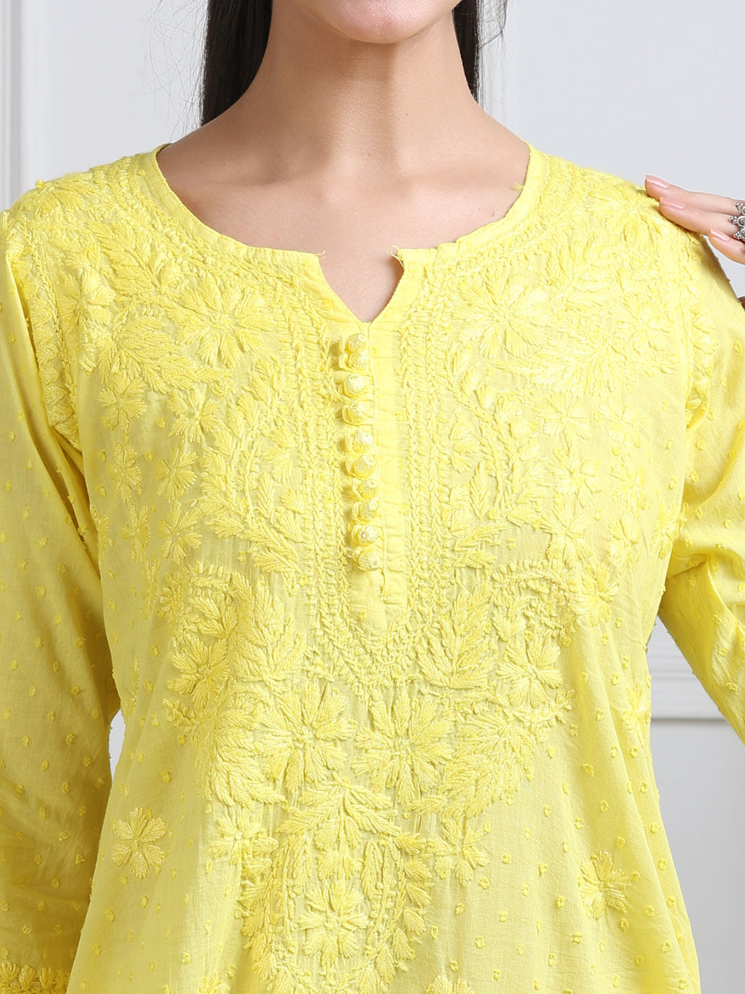 Women’s Dyed Lucknowi Chikankari Cotton Kurti, Palazzo & Dupatta Set