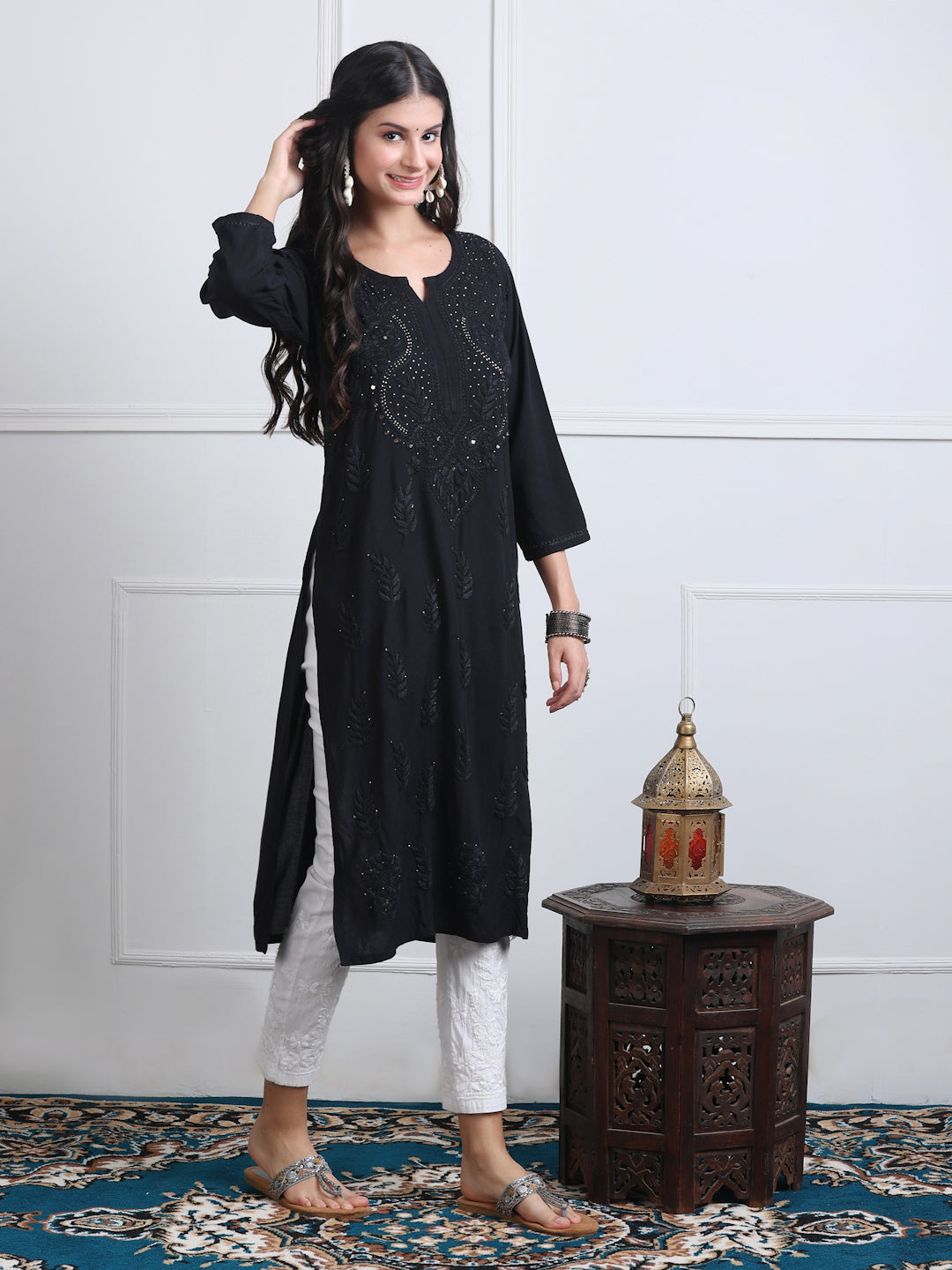 Elegant Super Comfy 3D Handwork Rayon Chikankari Kurti with Muquesh Embellishments