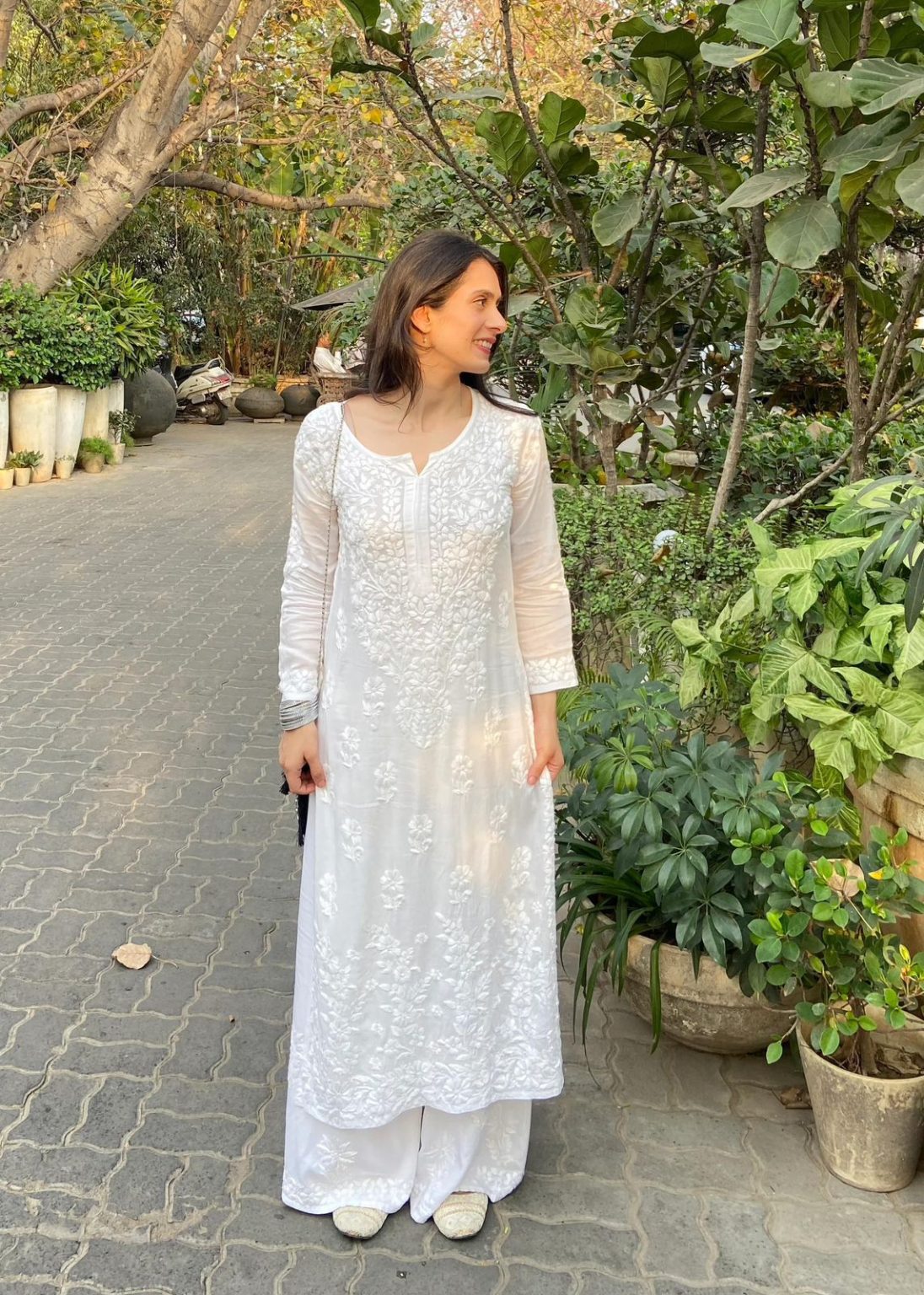 Premium Handwork Chikankari White Modal Kurta, Palazzo, and Dupatta Set