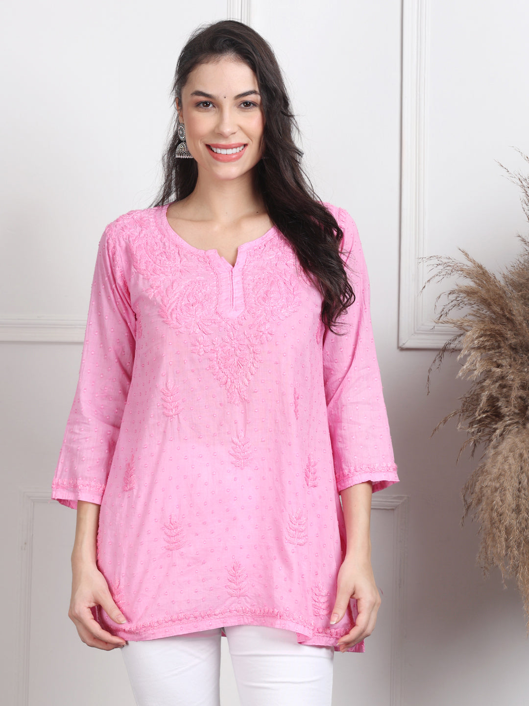 Elegant Women's Dyed Lucknowi Chikankari Short Top – Pure Cotton, Handcrafted Beauty in Stunning Shades