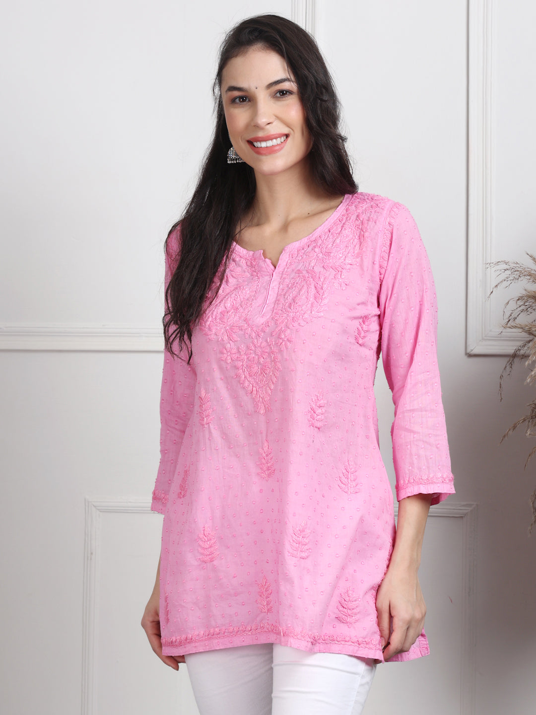 Elegant Women's Dyed Lucknowi Chikankari Short Top – Pure Cotton, Handcrafted Beauty in Stunning Shades