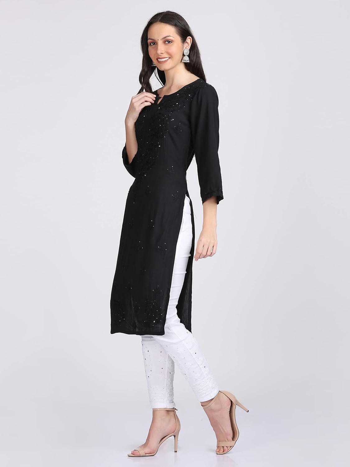 Super Comfy Rayon Chikankari Kurti with Muquesh Embellishments