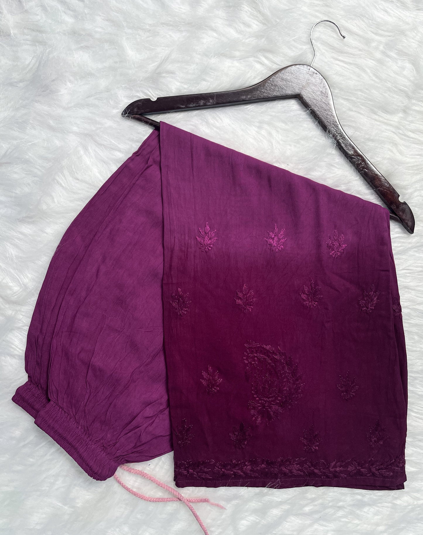 Ombre Dyed Shaded Rayon Lucknowi Chikankari Kurti, Palazzo and Dupatta Set.