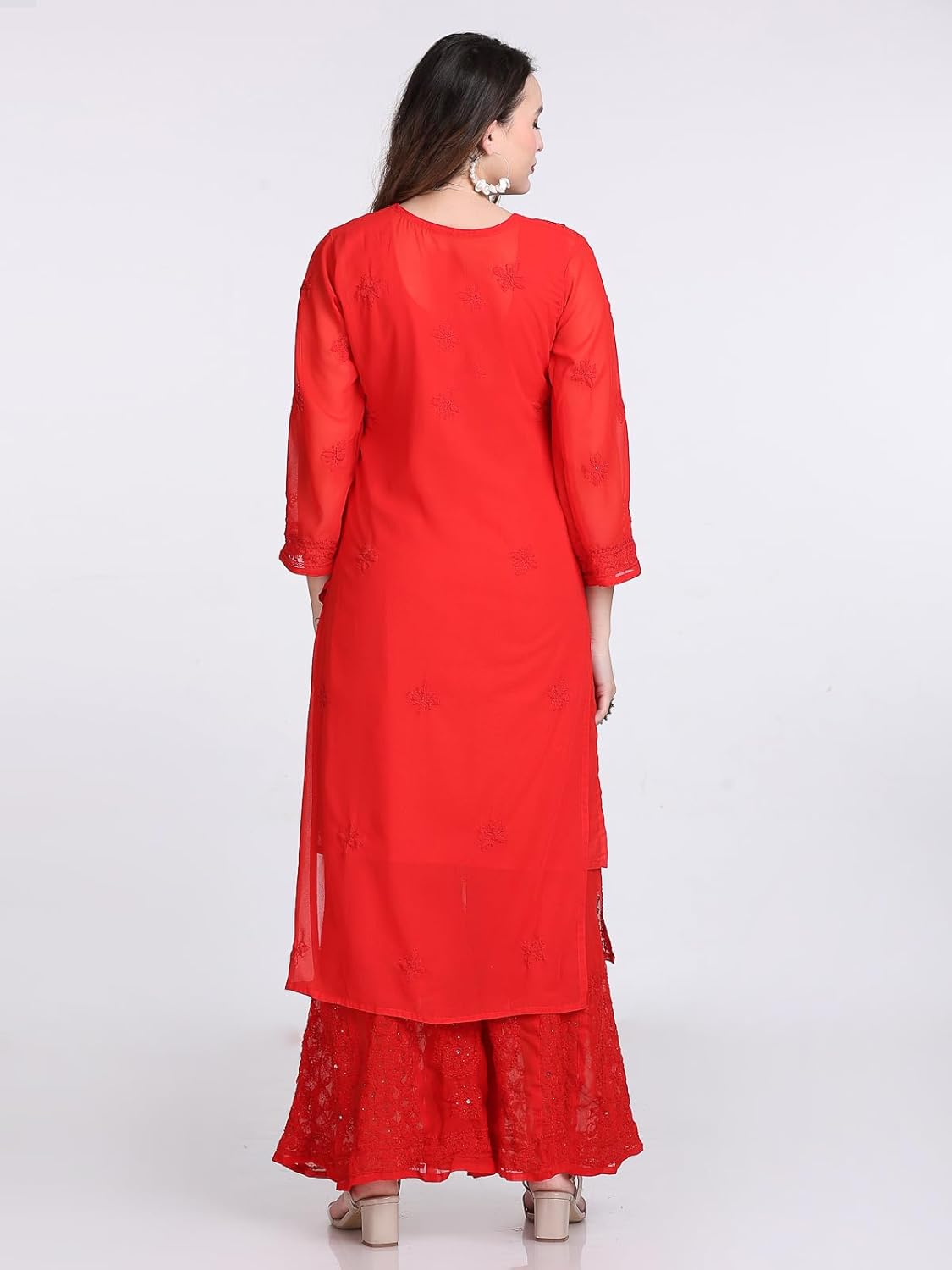 Chiffon Georgette Muquesh Embellishments Straight Kurta, Sharara & Dupatta Set With Matching Cotton inner