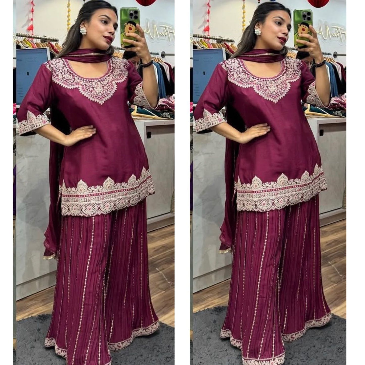 Designer Party Wear Look Top , Sharara Plazzo and Dupatta