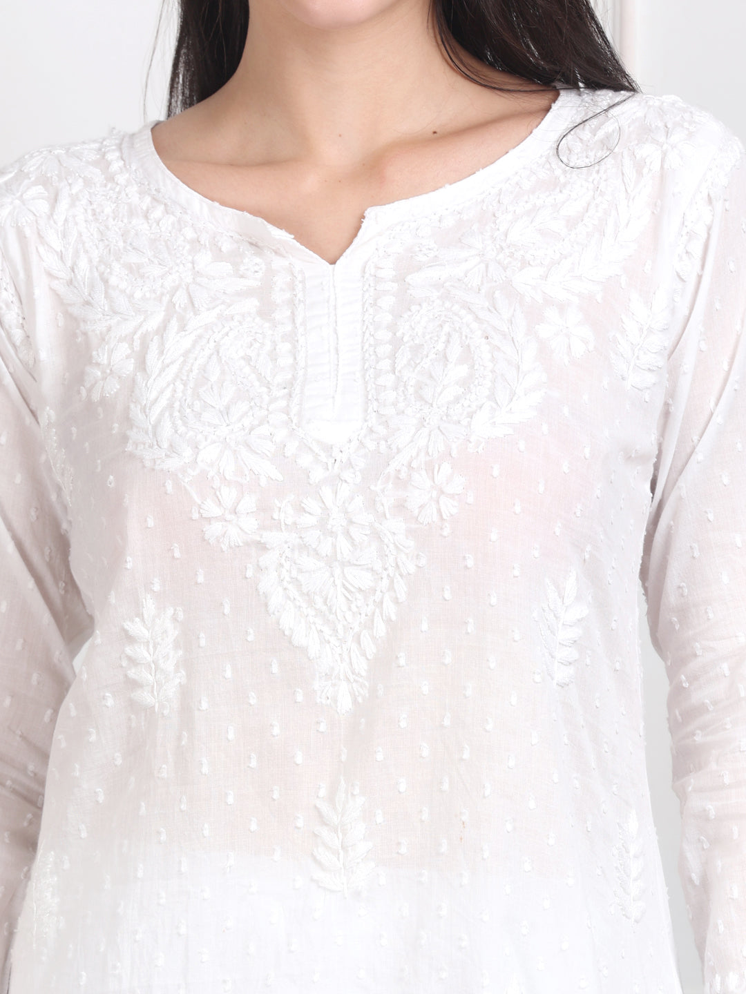 Elegant Women's Dyed Lucknowi Chikankari Short Top – Pure Cotton, Handcrafted Beauty in Stunning Shades