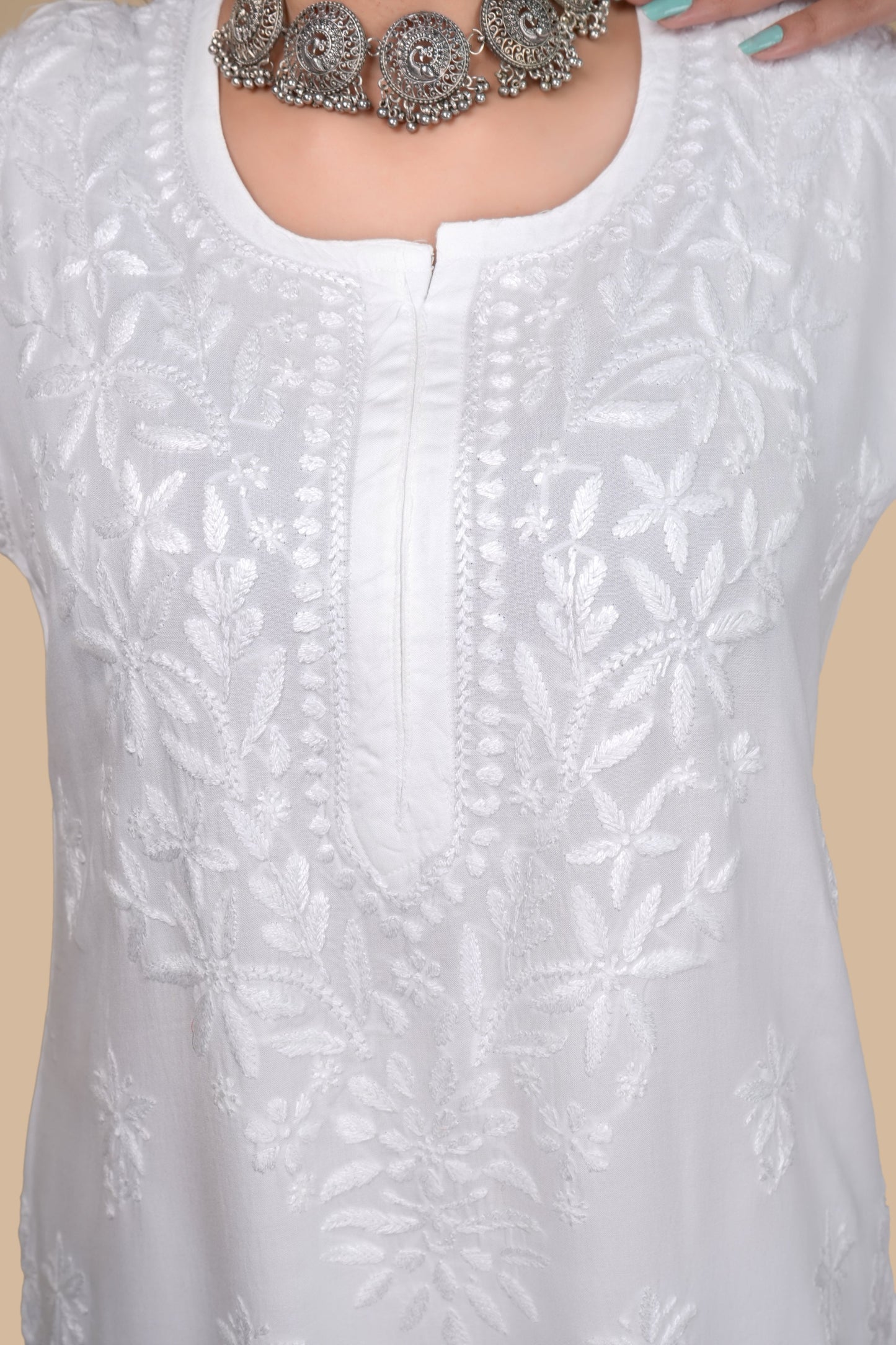 Women's Exclusive Dyed Straight Rayon Lucknowi Chikankari Kurti & Palazzo Set.