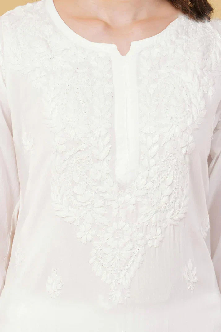 Ombre Dyed Shaded Rayon Chikankari Kurti, Palazzo and Dupatta Set.