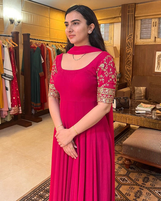 Rani Anarkali Georgette Gown With Dupatta Set