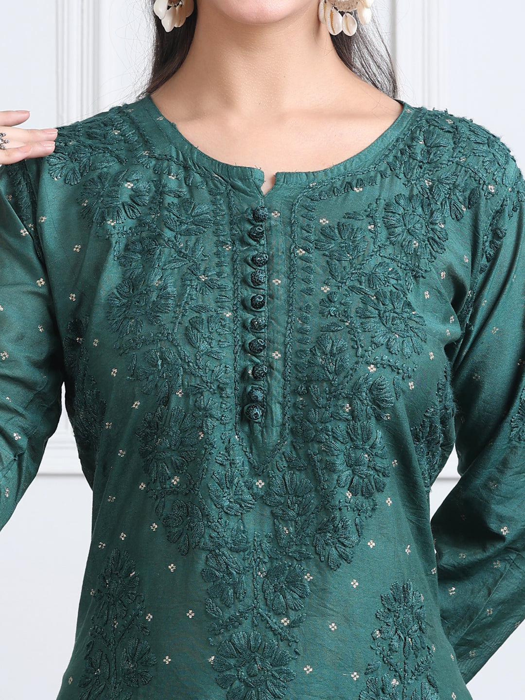 Women's Premium Dyed Chanderi Silk Chikankari Kurti and Palazzo Set
