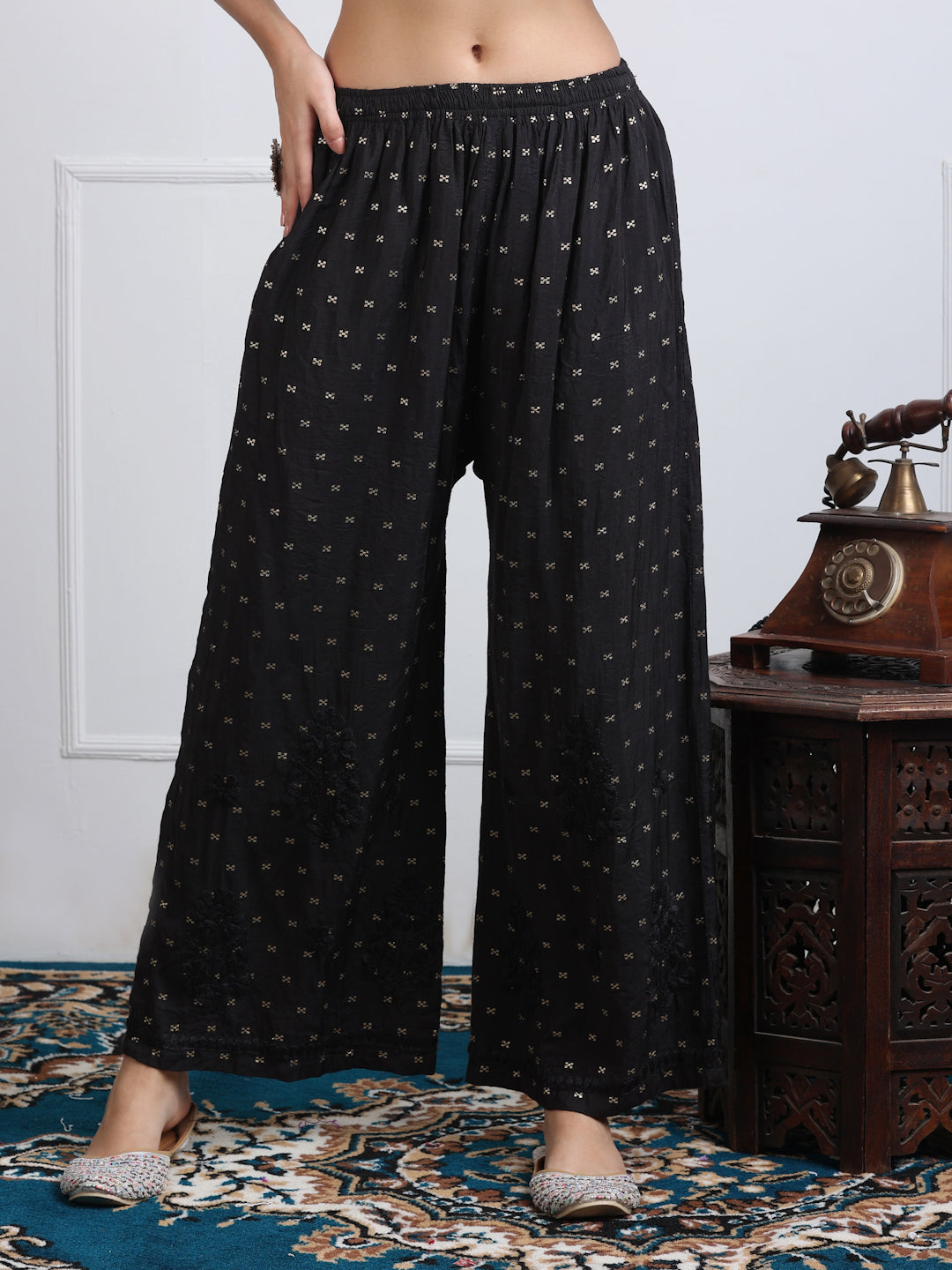 Women's Premium Dyed Chanderi Silk Chikankari Kurti and Palazzo Set