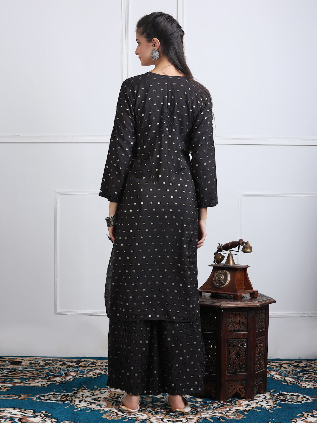 Women's Premium Dyed Chanderi Silk Chikankari Kurti and Palazzo Set