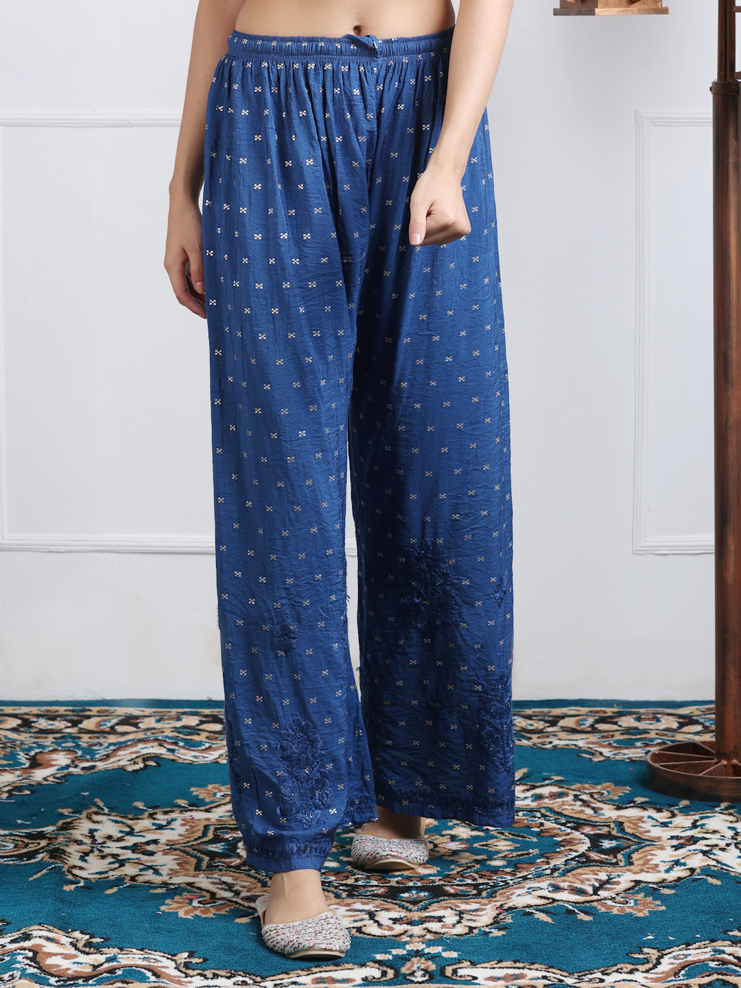 Women's Premium Dyed Chanderi Silk Chikankari Kurti and Palazzo Set