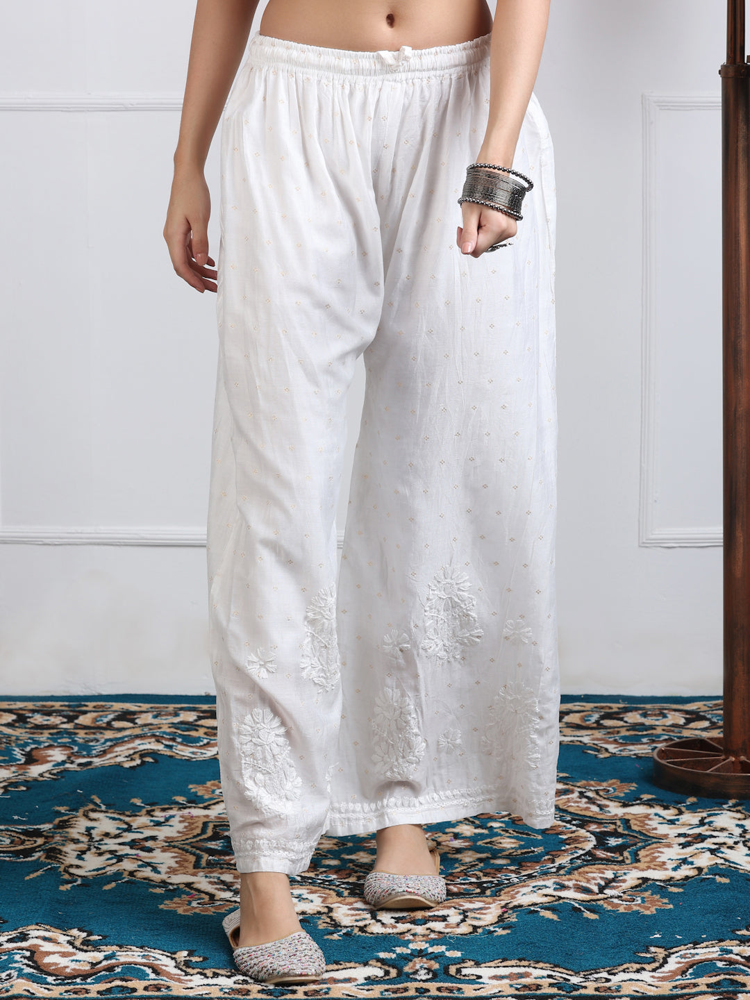 Women's Premium Dyed Chanderi Silk Chikankari Kurti and Palazzo Set