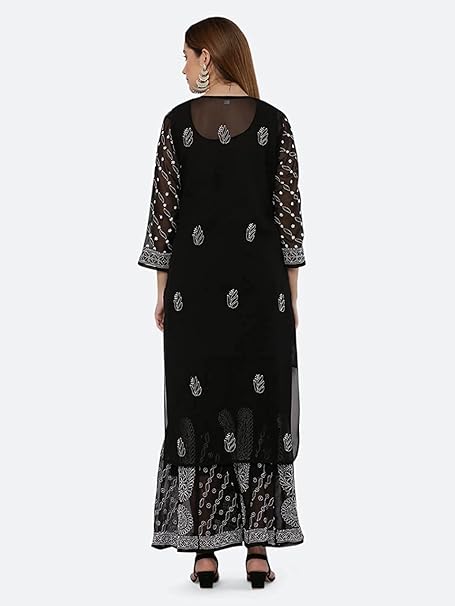 Premium Chiffon Georgette Chikankari Handwork Kurti with Sharara & Matching Cotton Inner Set