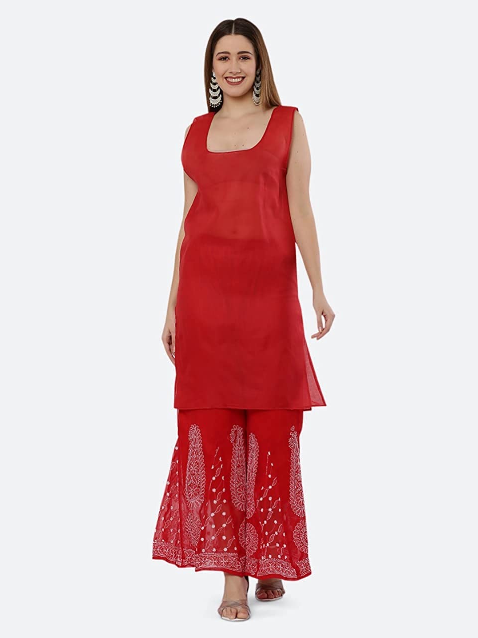 Premium Chiffon Georgette Chikankari Handwork Kurti with Sharara & Matching Cotton Inner Set