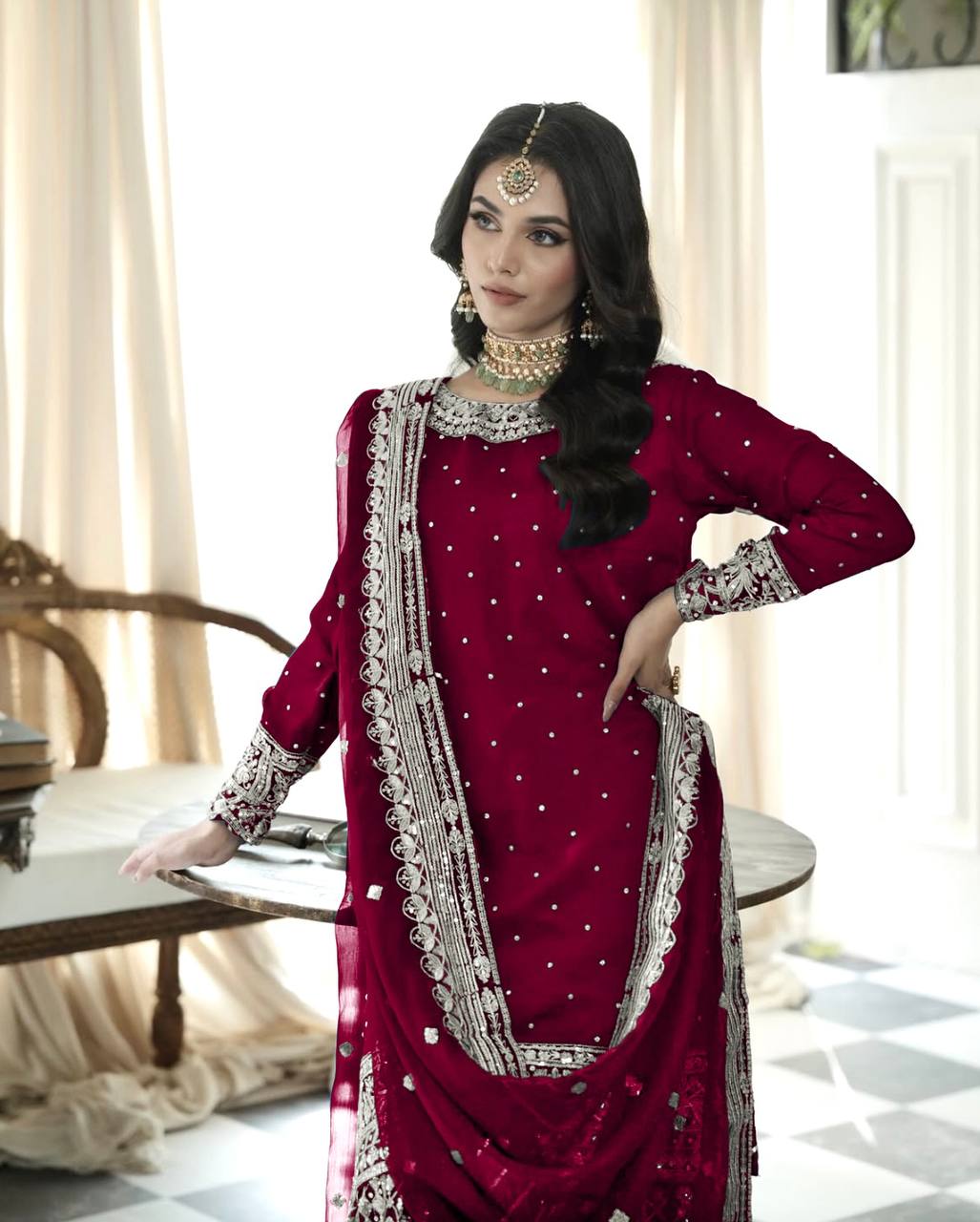 Dual Elegance A Woman in Blue and Red