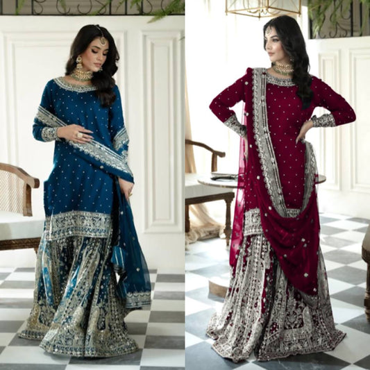 Dual Elegance A Woman in Blue and Red