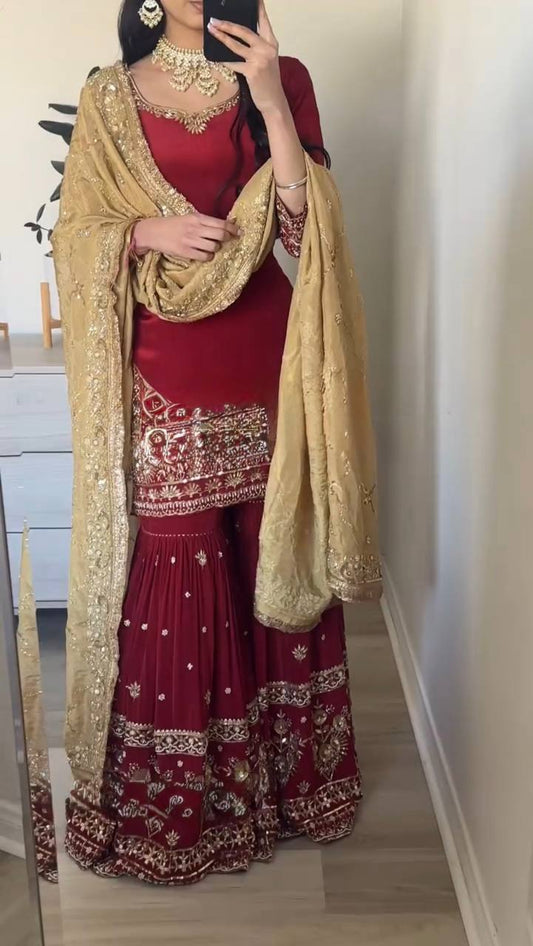 Designer Party Wear Look Top-Plazzo and Dupatta