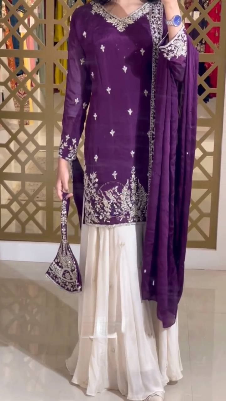 A Showcase of Pakistani Dress Styles in Four Captivating Colors Worn by a Graceful Woman