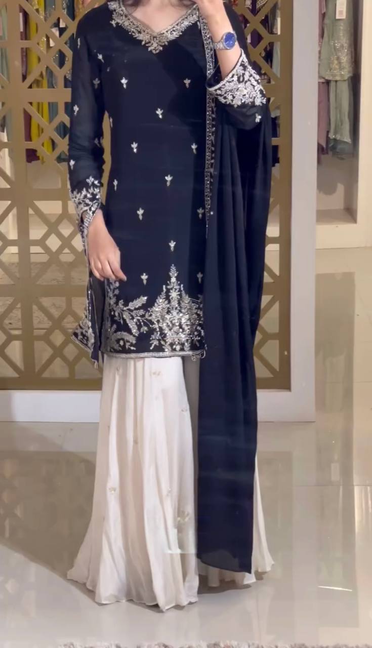 A Showcase of Pakistani Dress Styles in Four Captivating Colors Worn by a Graceful Woman