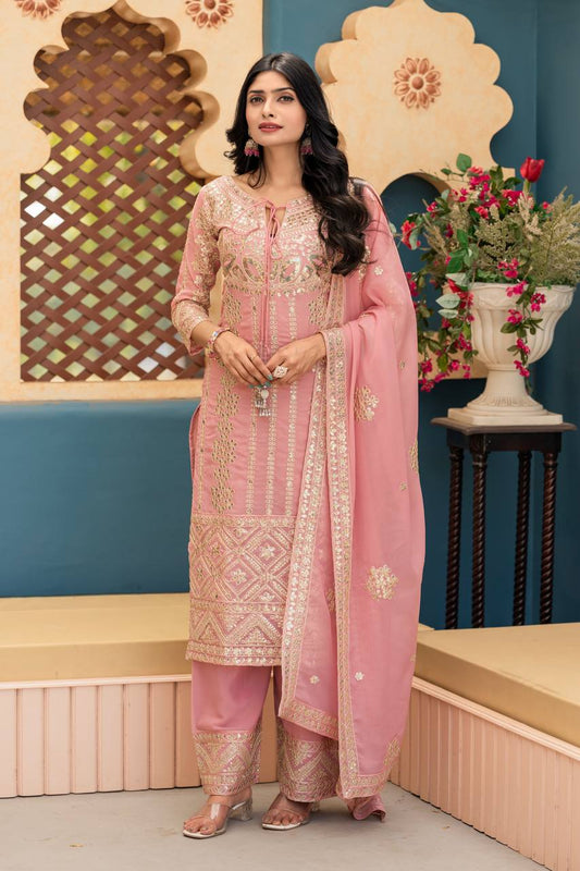 Blush Elegance Embroidered Pink Salwar Suit with Dupatta