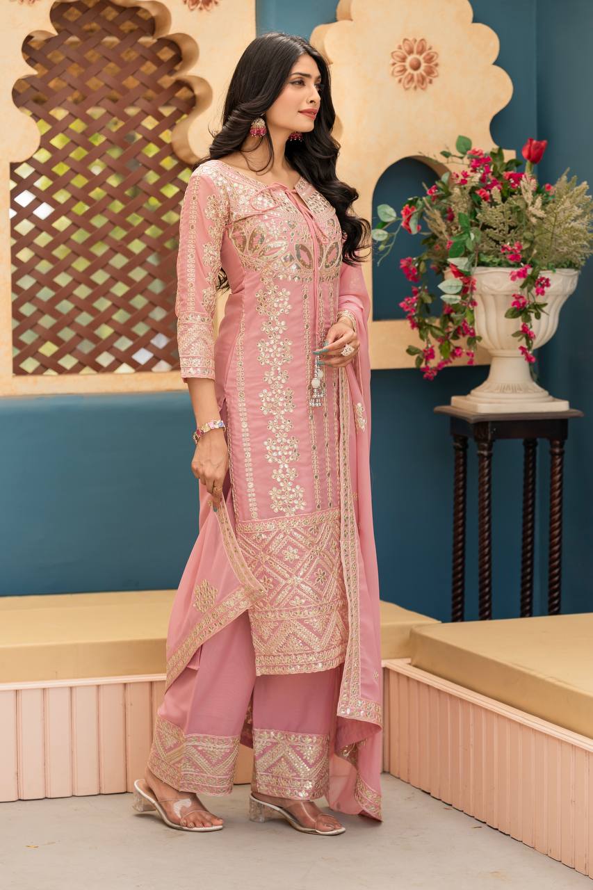 Blush Elegance Embroidered Pink Salwar Suit with Dupatta
