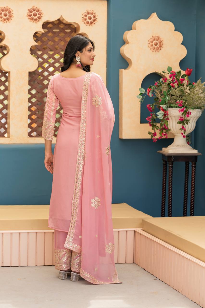 Blush Elegance Embroidered Pink Salwar Suit with Dupatta
