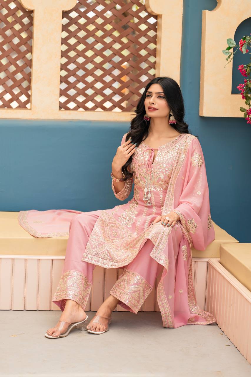 Blush Elegance Embroidered Pink Salwar Suit with Dupatta
