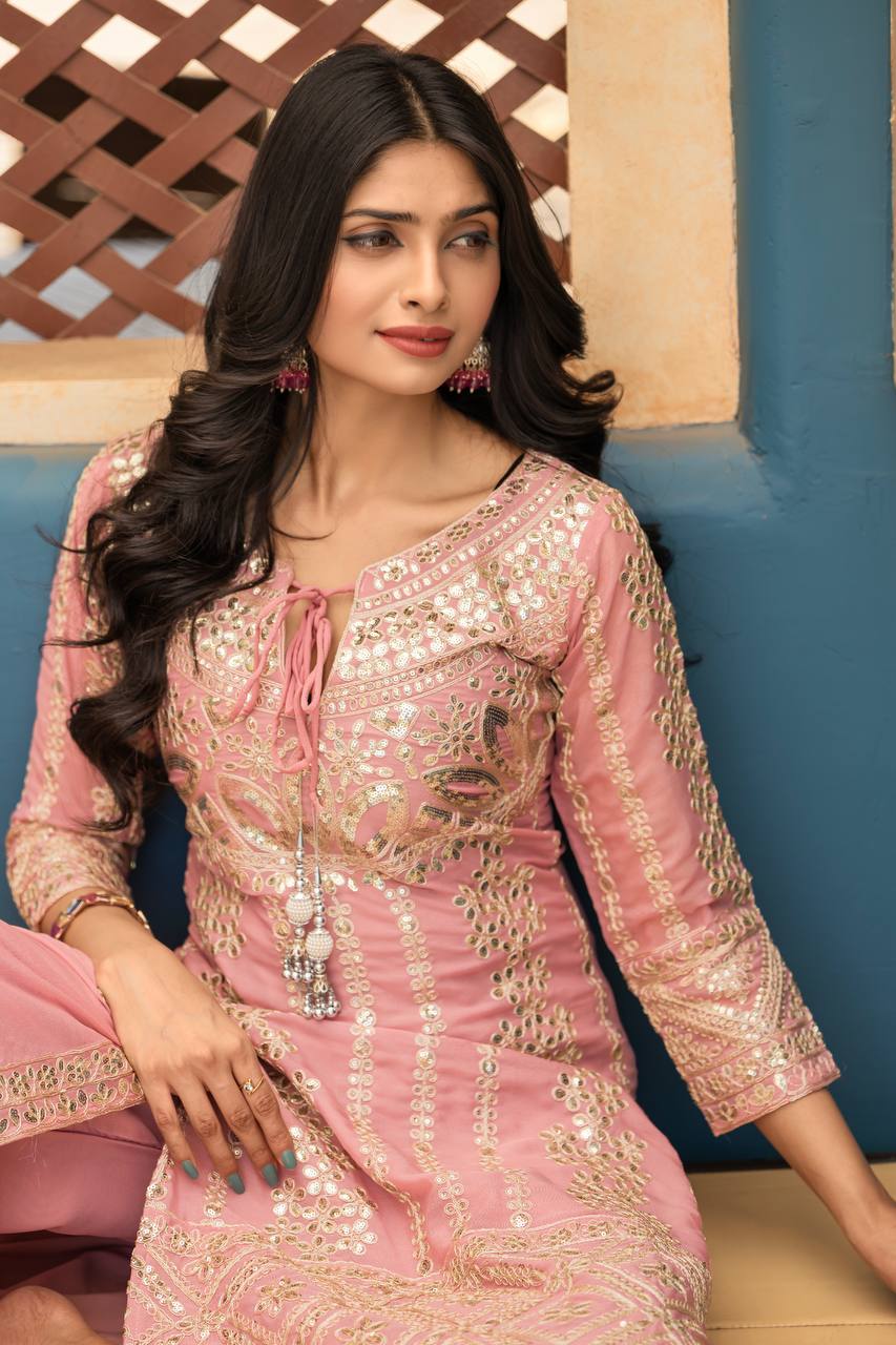 Blush Elegance Embroidered Pink Salwar Suit with Dupatta