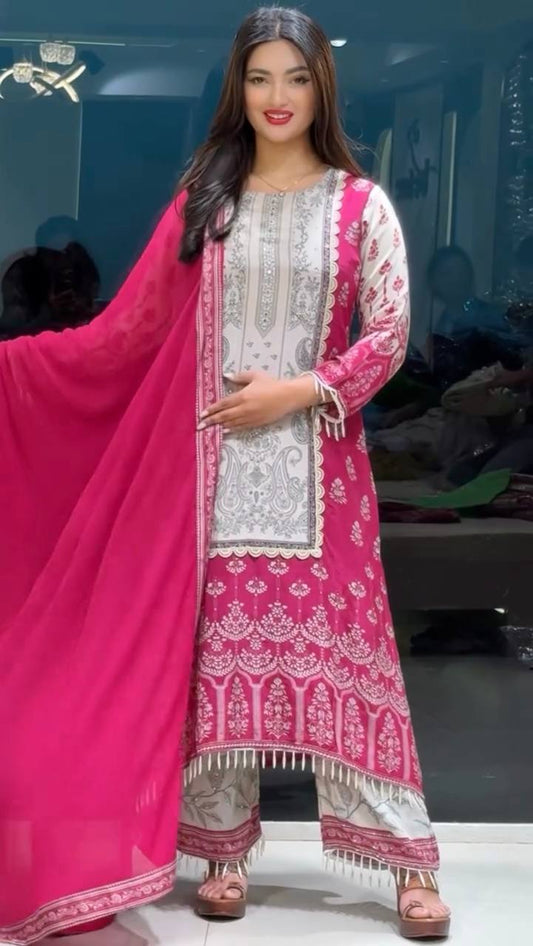 Blush Elegance Embroidered Suit