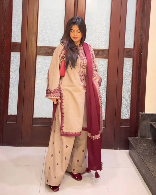A Fashion Statement in Beige and Red
