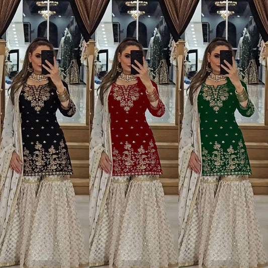 Black and Gold Sharara Set with Ivory Accents