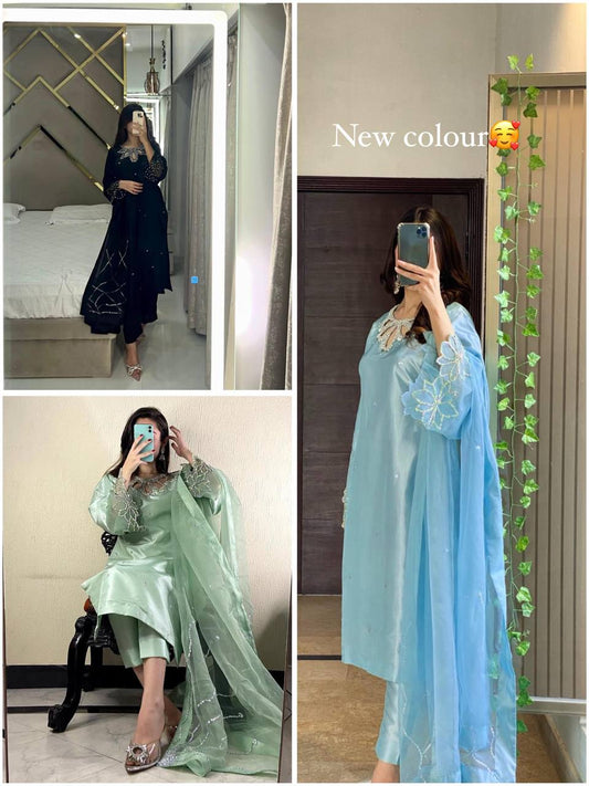 Black,Green and Sky-blue Elegance in Every Stitch
