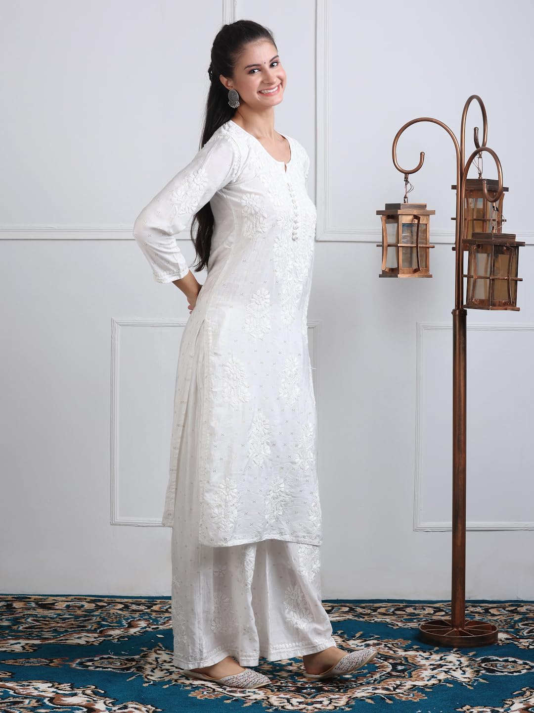 Women's Premium Dyed Chanderi Silk Chikankari Kurti and Palazzo Set