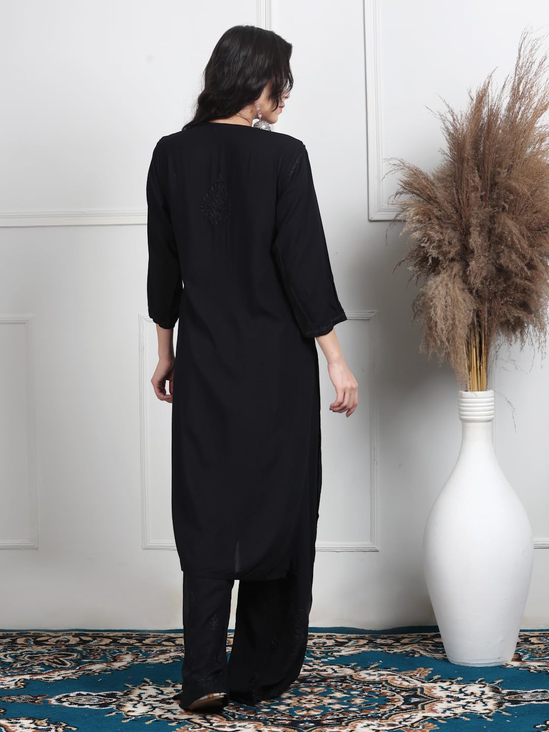 Ombre Dyed Shaded Rayon Chikankari Kurti, Palazzo and Dupatta Set.