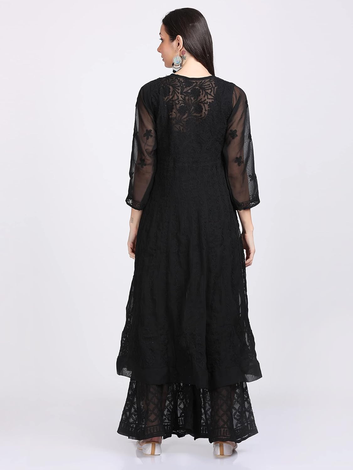 Faux Georgette Chikankari Flared Anarkali with Matching Dupatta & Cotton Inner