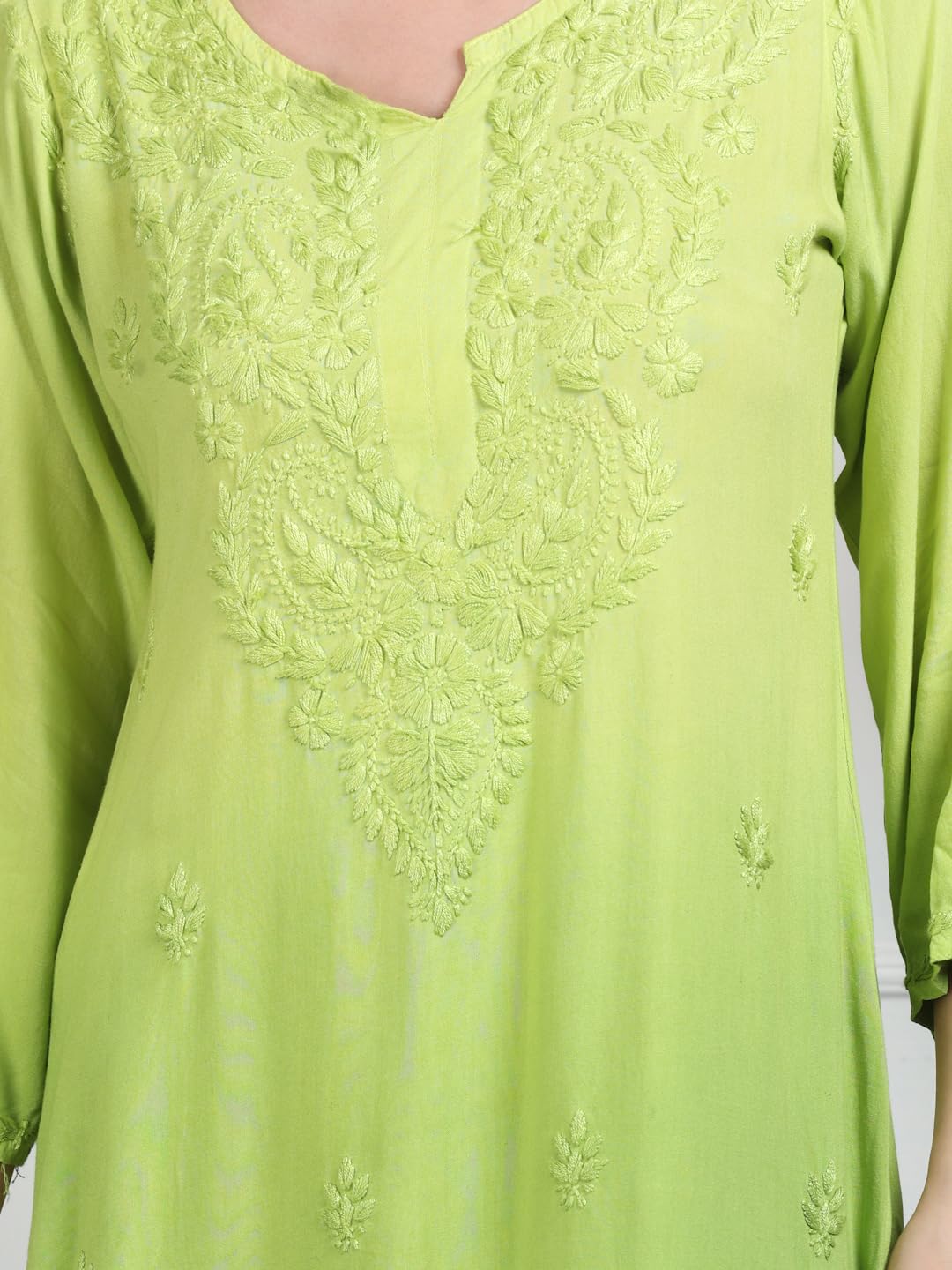 Ombre Dyed Shaded Rayon Chikankari Kurti, Palazzo and Dupatta Set.